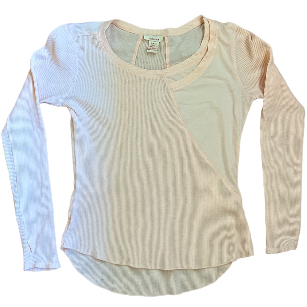 Sundance Women’s Pale Pink Long Sleeved Waffle Knit Cotton T-Shirt, Small